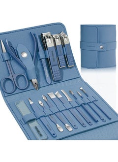Leipple Manicure Set Professional Nail Clippers Pedicure Kit, 16 pcs Stainless Steel Nail Care Tools Grooming Kit with Luxurious Travel Leather Case for Thick Nails Men Women Gift (Blue)  - Image 1
