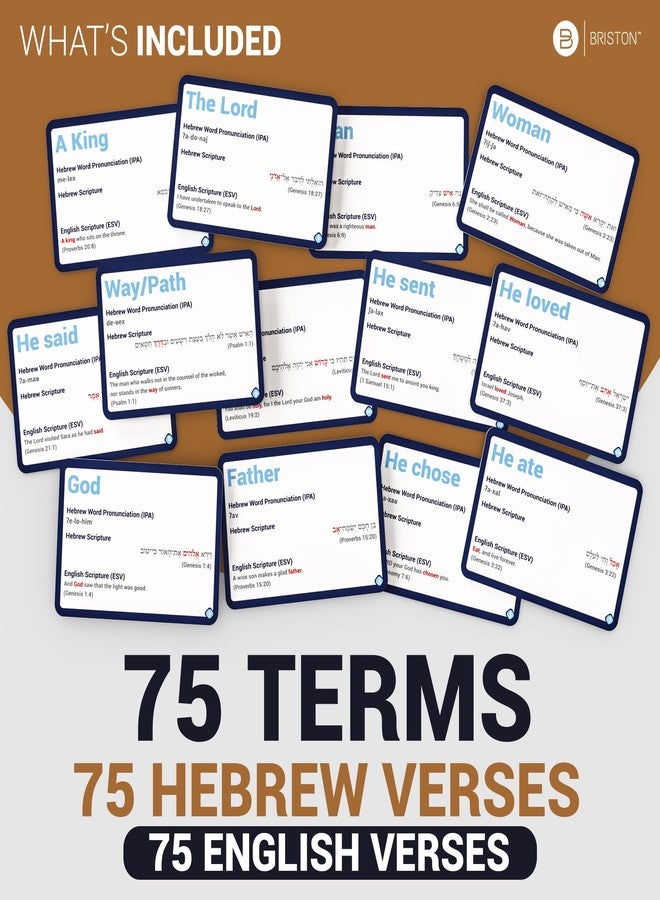 بريستون بطاقات بريستون التعليمية لمصطلحات العبرية التوراتية - 75 كلمة عبرية مع آيات من الإنجليزية والكتاب المقدس - تتضمن نطقًا صوتيًا - تعلم اللغة العبرية التوراتية ودراسة مفردات العهد القديم - Image 4