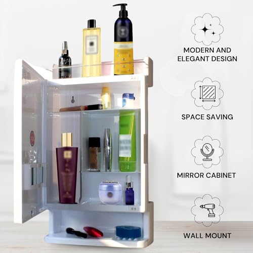 BRANCO Rich Look Mirror Cabinet | Bathroom Cabinet with Mirror | Makeup Organiser for Women | Multipurpose Cabinet for Living Room | - Image 4