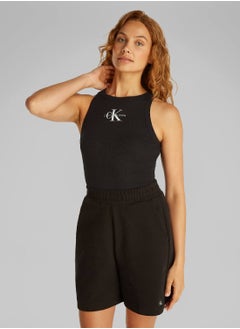 Calvin Klein Jeans Women's Slim Ribbed Monogram Tank Top - Cotton, Black  - Image 1