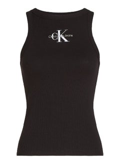 Calvin Klein Jeans Women's Slim Ribbed Monogram Tank Top - Cotton, Black  - Image 3