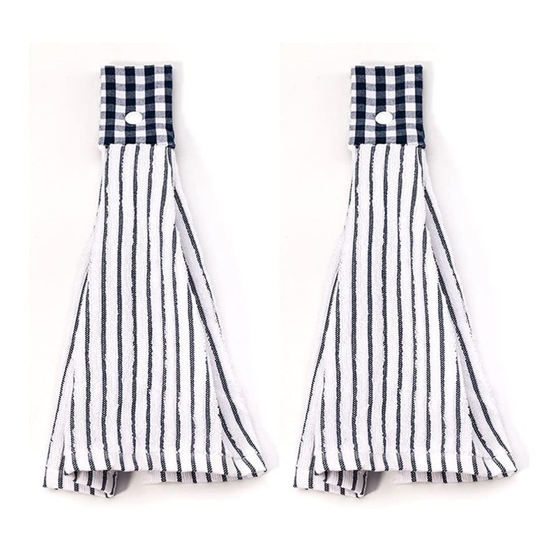 Vimeet 2 Pcs Kitchen Cotton Classical Striped Towel/Absorbent Towel/Hanging Towels/Hand Towel,Blue Stripes - Image 1
