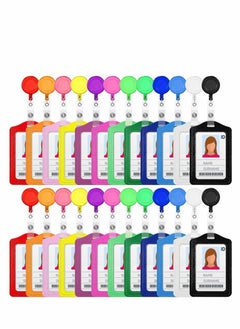Y&D Retractable Badge Reels Multi-Color Name Holder 24 Sets PU Leather Business ID Decorative Card with Clip for Students, Teachers, Nurses, Doctors (Vertical)  - Image 1