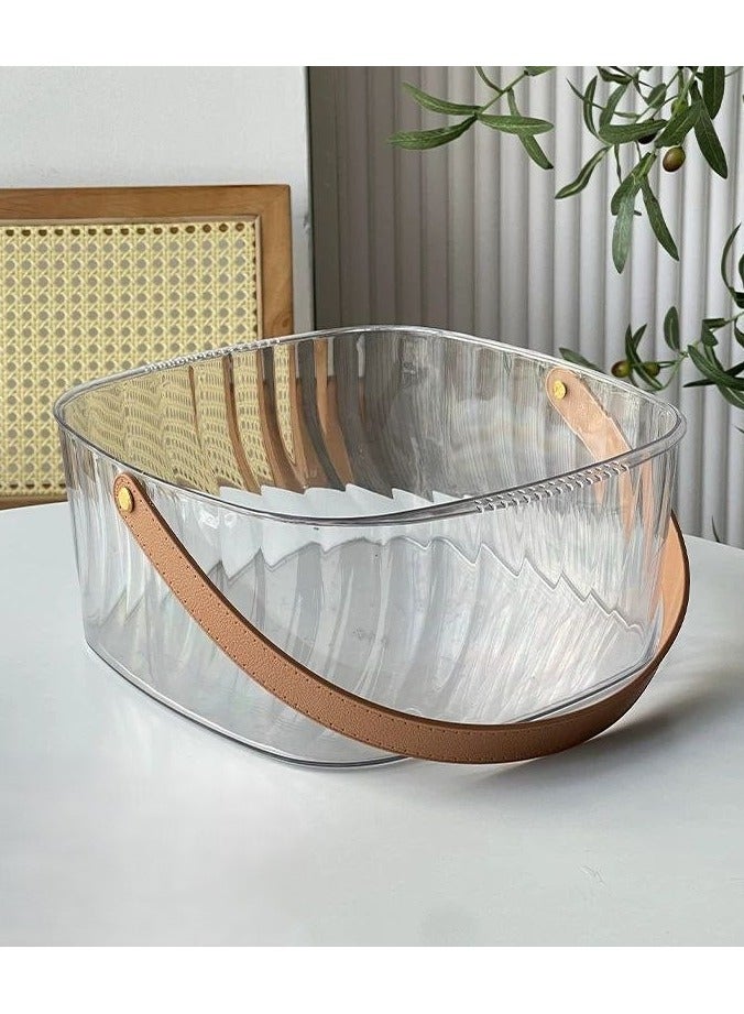 Multi-use organizer made of acrylic, resistant to breakage, equipped with a round brown leather strap 