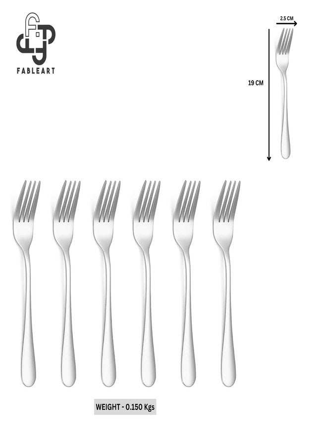 Fableart Stainless Steel Dessert Fork Set of 6-19 cm Height, Durable & Elegant Flatware (Set of 6 Dessert Forks) - Image 2