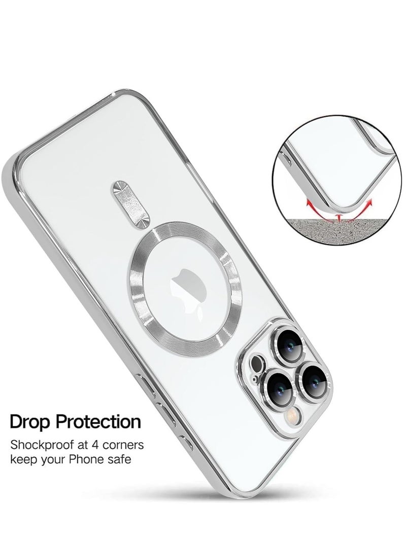 Raxoom iPhone 16 Pro Magnetic Case with Built-in Camera Lens Protector â€“ MagSafe Compatible, Soft TPU Anti-Scratch Shockproof Slim Clear Cover for Women & Men, Silver - Image 5