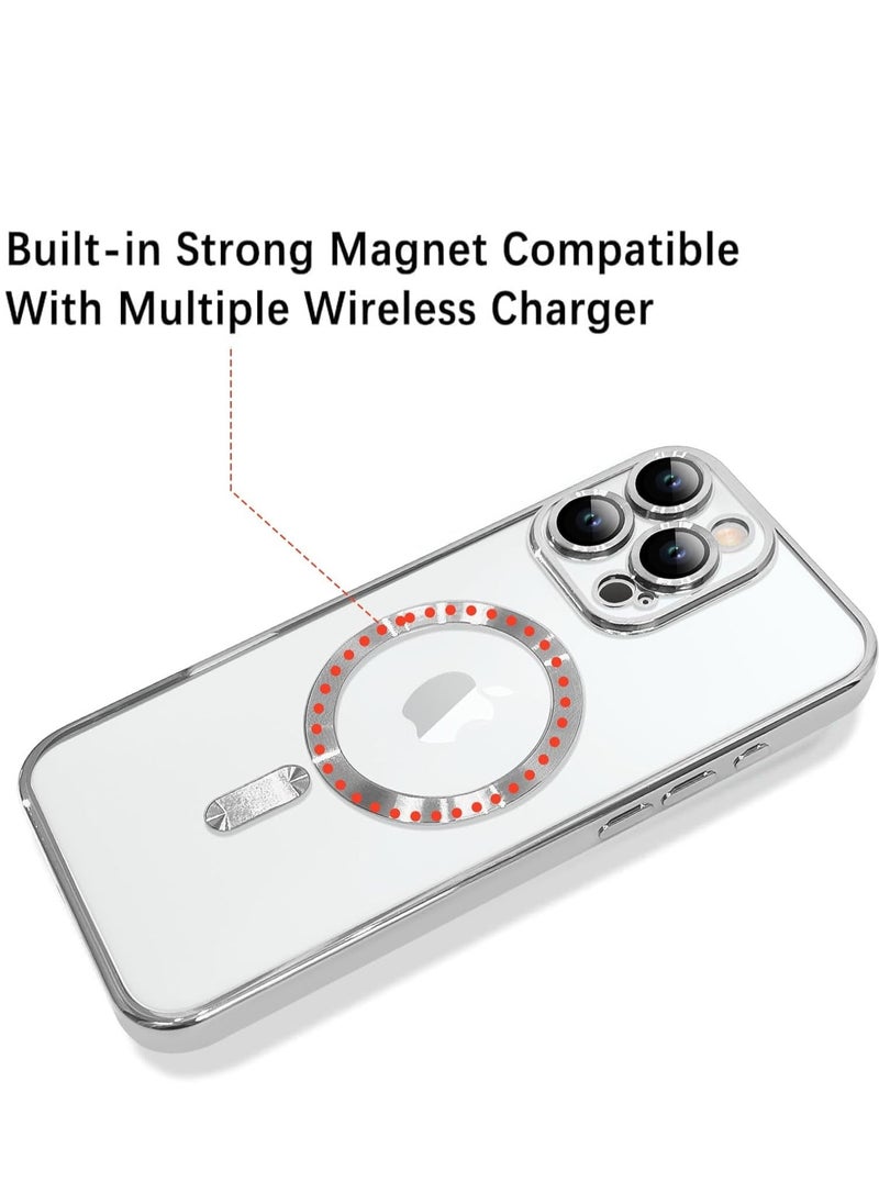 Raxoom iPhone 16 Pro Magnetic Case with Built-in Camera Lens Protector â€“ MagSafe Compatible, Soft TPU Anti-Scratch Shockproof Slim Clear Cover for Women & Men, Silver - Image 2