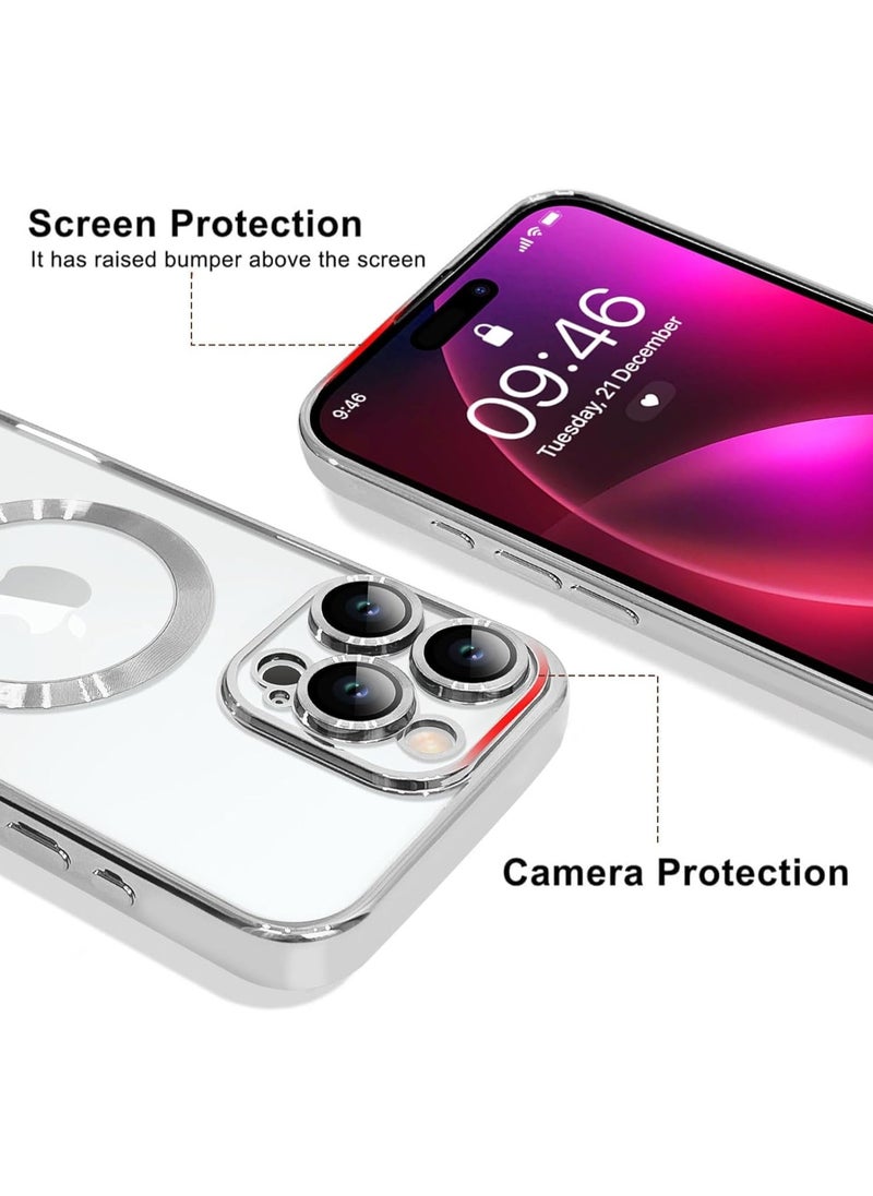 Raxoom iPhone 16 Pro Magnetic Case with Built-in Camera Lens Protector â€“ MagSafe Compatible, Soft TPU Anti-Scratch Shockproof Slim Clear Cover for Women & Men, Silver - Image 3