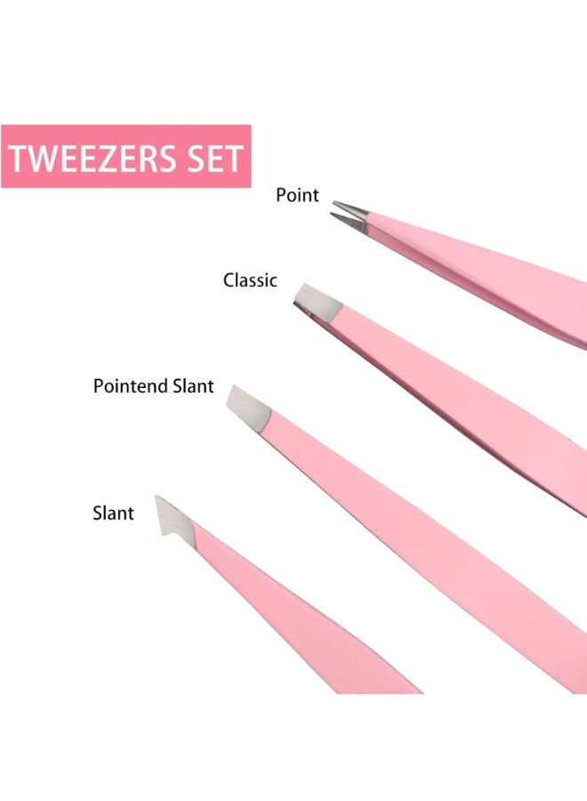 NIKITA.VIVI 4 Pcs Eyebrow Tweezers Set,Stainless Steel Precision Tweezer Kit for Eyebrows Facial Hair,Brow Tweezer Professional Tweezers Ingrown Hair & Splinter Removal Tool with Travel Case Leather Pink - Image 5