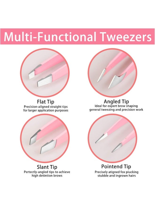 NIKITA.VIVI 4 Pcs Eyebrow Tweezers Set,Stainless Steel Precision Tweezer Kit for Eyebrows Facial Hair,Brow Tweezer Professional Tweezers Ingrown Hair & Splinter Removal Tool with Travel Case Leather Pink - Image 3