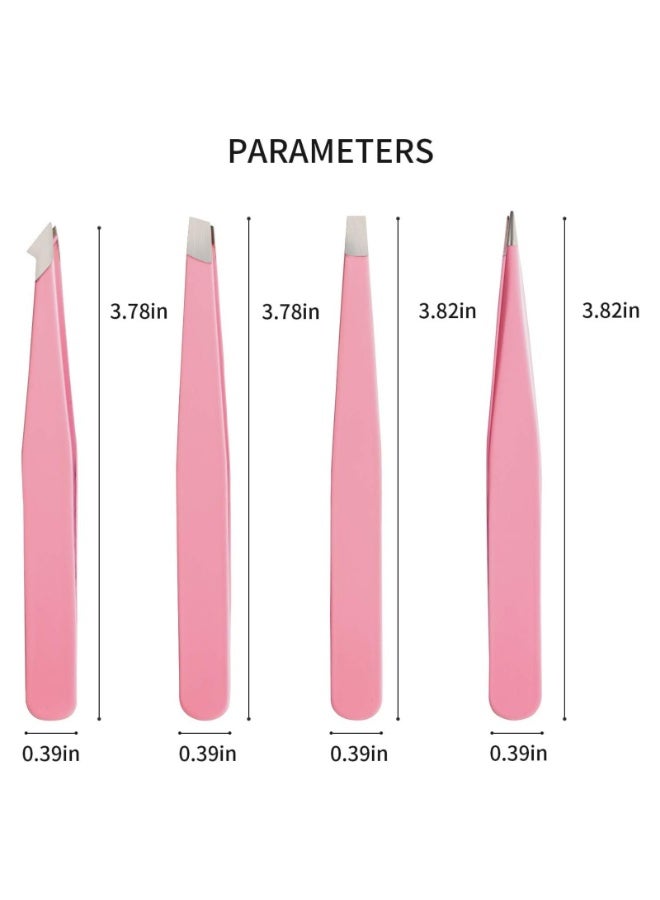 NIKITA.VIVI 4 Pcs Eyebrow Tweezers Set,Stainless Steel Precision Tweezer Kit for Eyebrows Facial Hair,Brow Tweezer Professional Tweezers Ingrown Hair & Splinter Removal Tool with Travel Case Leather Pink - Image 2