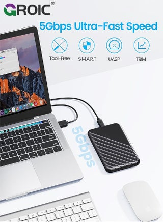 علبة قرص صلب خارجية سوداء مقاس 2.5 بوصة، مزودة بمنفذ USB 3.0 إلى SATA بسرعة 5 جيجابت في الثانية، تدعم أقراص SSD وHDD بسمك 7-9.5 مم، مع دعم أداة UASP Trim. - view 2
