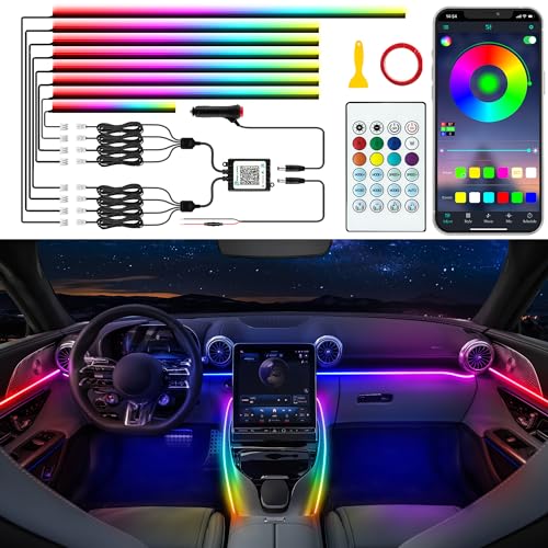 Jushope Car LED Strip Lights Interior Acrylic LED Lights for Car with Dynamic Rainbow Dream Color Chasing Ambient Lighting Kits Music Sync 8 in 16 295433145 inches - Image 1