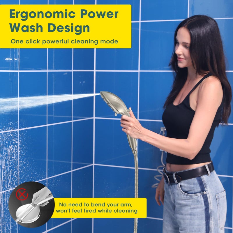 FASDUNT Filtered Shower Head with Handheld, 8-Mode Handheld Showerhead with Filters for Hard Water -Remove Chlorine, Built-in Power Wash, 80" Extra Long Stainless Steel Hose, Brushed Nickel - Image 5