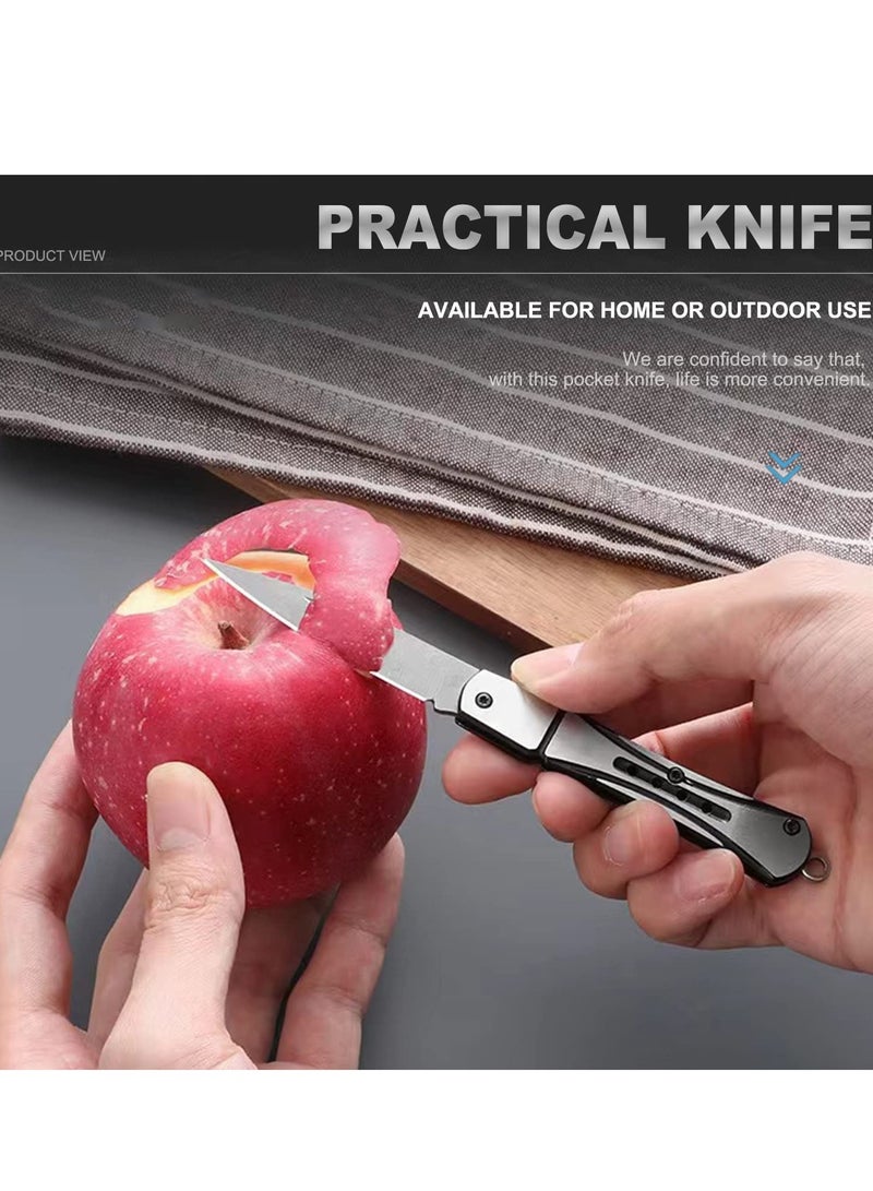 Compact EDC Folding Pocket Knife Set, 2PCS Stainless Steel Keychain Knives for Everyday Carry, Camping and Fruit Cutting, 2.6" Blade, Silver - Image 4