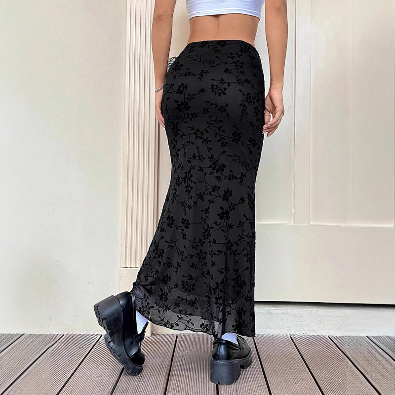 Dark Green Floral Mermaid Skirt - Image 4