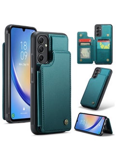 CaseMe Wallet Case for Samsung Galaxy A54, Premium Handmade Durable PU Leather Slim Shockproof Case with [Double Magnetic Clasp] [Card Holder] [Kickstand] [RFID Blocking] (Green)  - Image 1