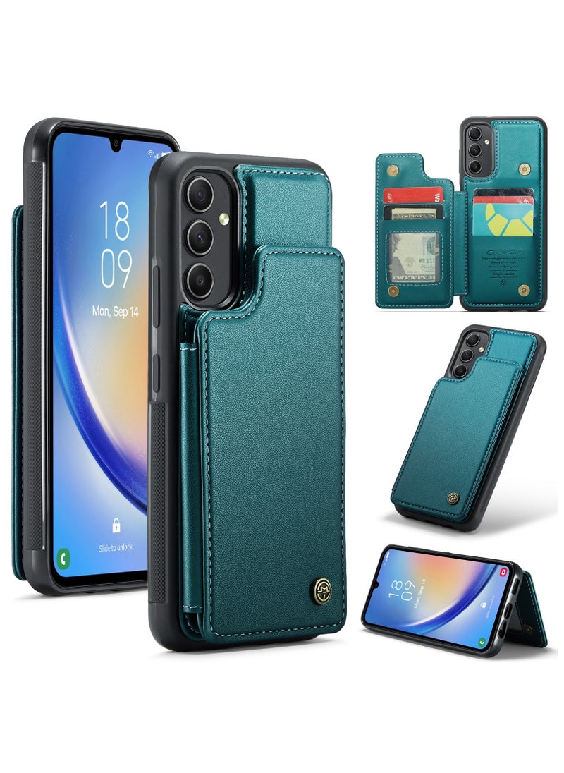 CaseMe Wallet Case for Samsung Galaxy A54, Premium Handmade Durable PU Leather Slim Shockproof Case with [Double Magnetic Clasp] [Card Holder] [Kickstand] [RFID Blocking] (Green)  - Image 1