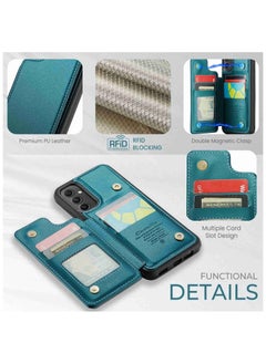 CaseMe Wallet Case for Samsung Galaxy A54, Premium Handmade Durable PU Leather Slim Shockproof Case with [Double Magnetic Clasp] [Card Holder] [Kickstand] [RFID Blocking] (Green)  - Image 2