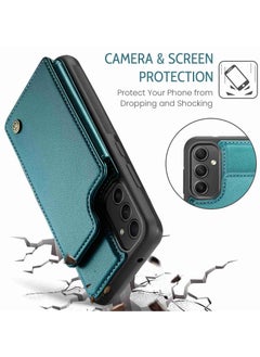 CaseMe Wallet Case for Samsung Galaxy A54, Premium Handmade Durable PU Leather Slim Shockproof Case with [Double Magnetic Clasp] [Card Holder] [Kickstand] [RFID Blocking] (Green)  - Image 3