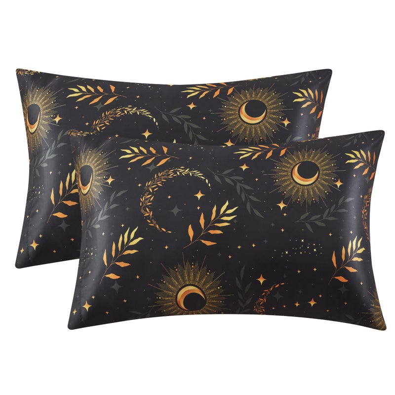 EXQ Home Satin Pillowcase for Hair and Skin Queen - Printed Black Moon Silk Pillowcase 2 Pack 20x30 inches - Satin Pillow Cases Set of 2 with Envelope Closure, Gifts for Women - Image 1