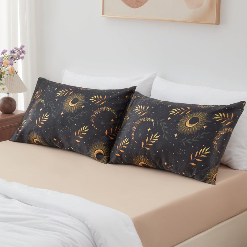 EXQ Home Satin Pillowcase for Hair and Skin Queen - Printed Black Moon Silk Pillowcase 2 Pack 20x30 inches - Satin Pillow Cases Set of 2 with Envelope Closure, Gifts for Women - Image 2