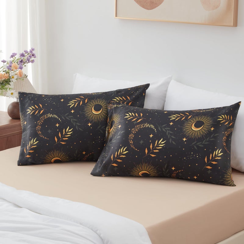 EXQ Home Satin Pillowcase for Hair and Skin Queen - Printed Black Moon Silk Pillowcase 2 Pack 20x30 inches - Satin Pillow Cases Set of 2 with Envelope Closure, Gifts for Women - Image 3