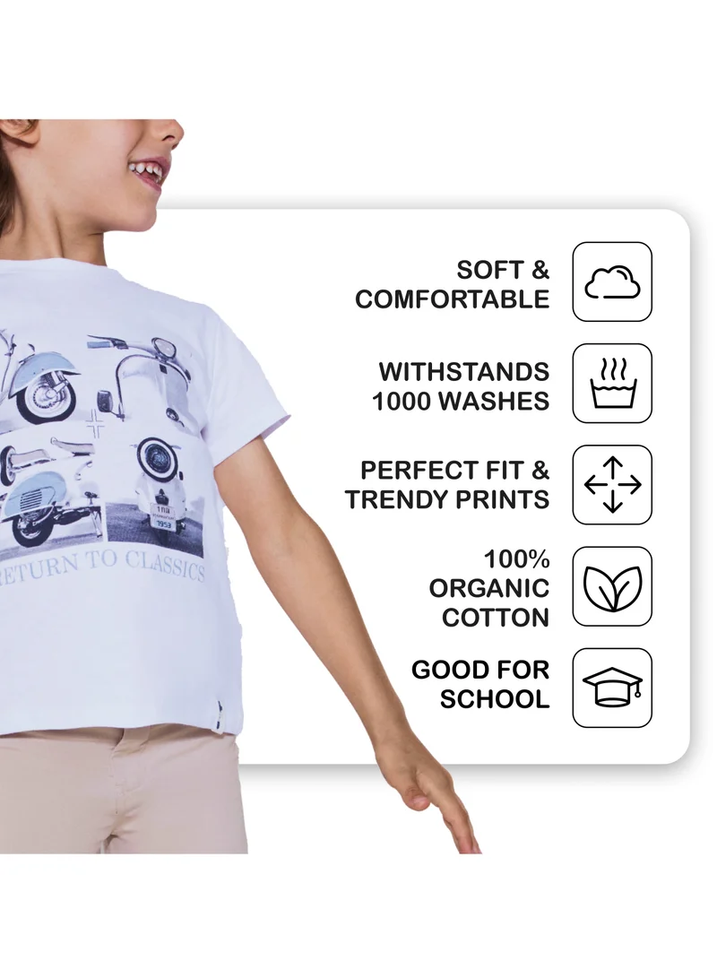 CANADA HOUSE Soft and Comfortable White 100% Organic Cotton T-shirt for Boys