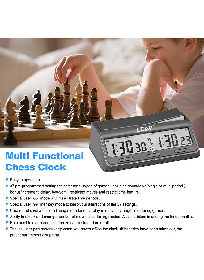 LEAP Chess Clock Digital Chess Timer Professional for Board Games Timer with 37 Preset Programme Countdown Bonus / Increment Delay Byo-yomi Restricted Moves Restrict Time Feature  - Image 5