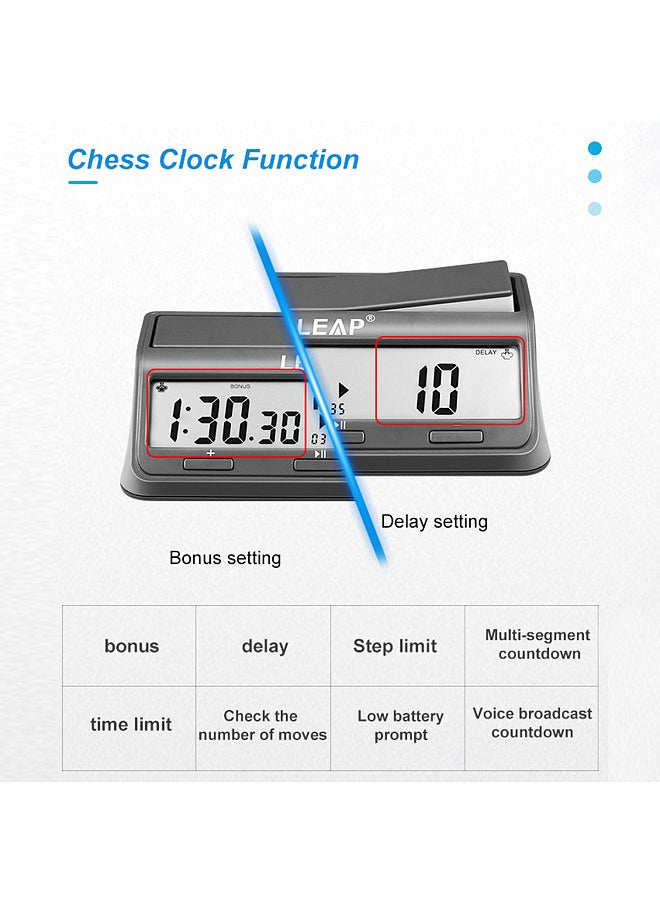 LEAP Chess Clock Digital Chess Timer Professional for Board Games Timer with 37 Preset Programme Countdown Bonus / Increment Delay Byo-yomi Restricted Moves Restrict Time Feature  - Image 2