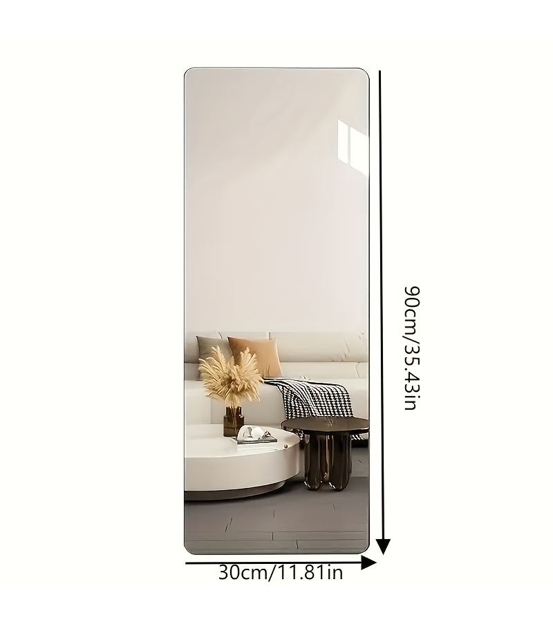 1pc Rounded Corner Acrylic Full Length Mirror High Definition Home Wardrobe Wall Dressing Mirror No Drill Fitting Mirror For Bedroom Living Room Study Bathroom Entrance Size 11 81x35 43inch - Image 3