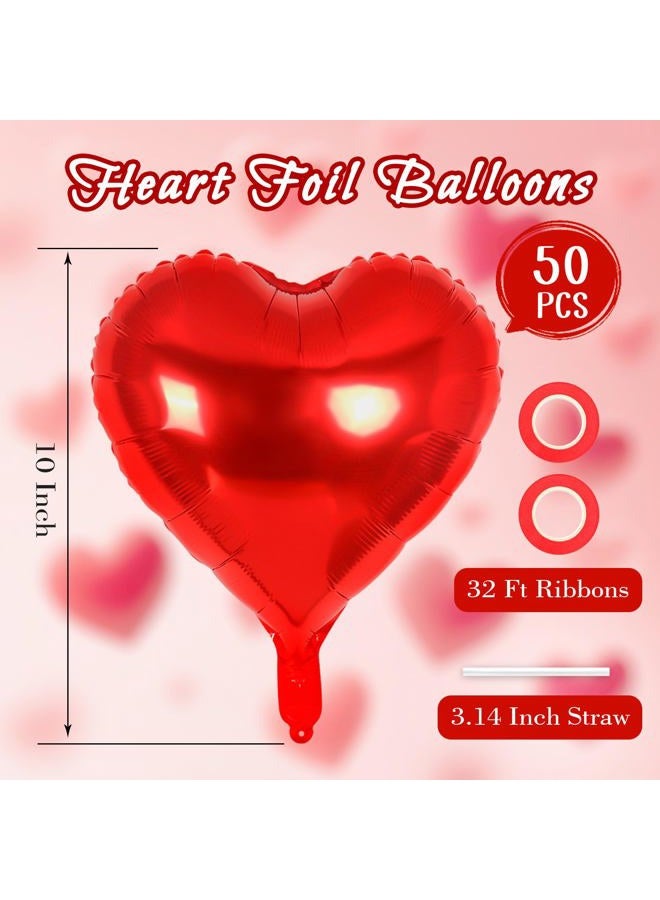 YOTHORN 50 Pcs Red Heart Balloons,10 Inch Heart Shape Foil Balloons Love Balloon Valentine Balloon for Birthday Party Wedding Engagement Party Baby Shower Valentine Day Decorations (Red) - Image 2