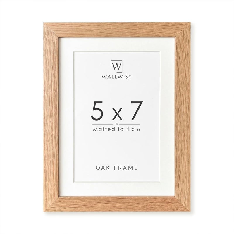wallwisy 5x7 Picture Frame, Solid Oak Wood 5x7 Photo Frame with Mat to 4x6(Openning Size is 3.6x5.6), 5x7 Picture Frames for Wall and Tabletop Display, Natural Oak 5x7 Frame, Set of 1 - Image 1