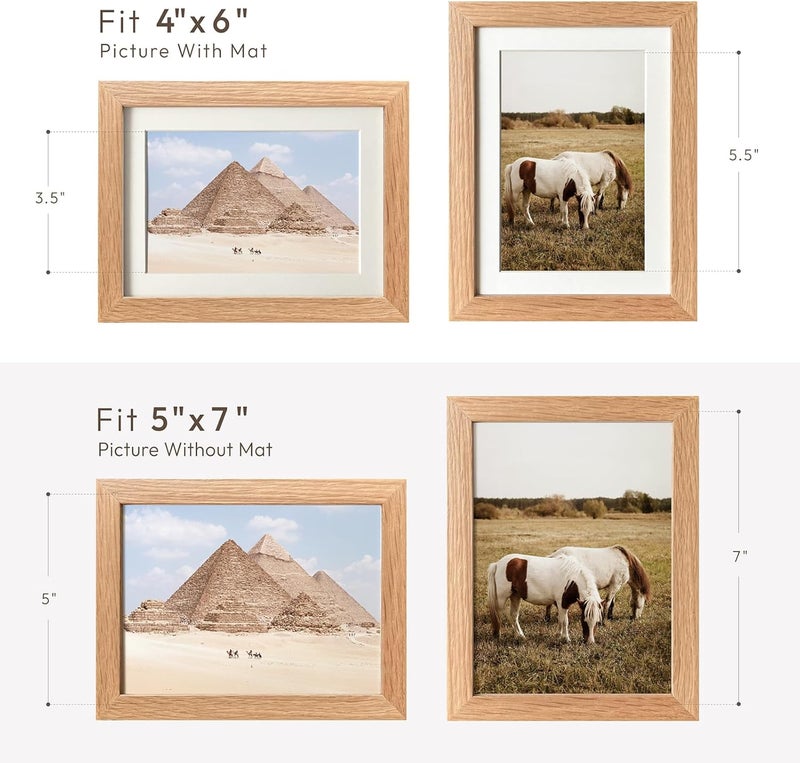wallwisy 5x7 Picture Frame, Solid Oak Wood 5x7 Photo Frame with Mat to 4x6(Openning Size is 3.6x5.6), 5x7 Picture Frames for Wall and Tabletop Display, Natural Oak 5x7 Frame, Set of 1 - Image 3