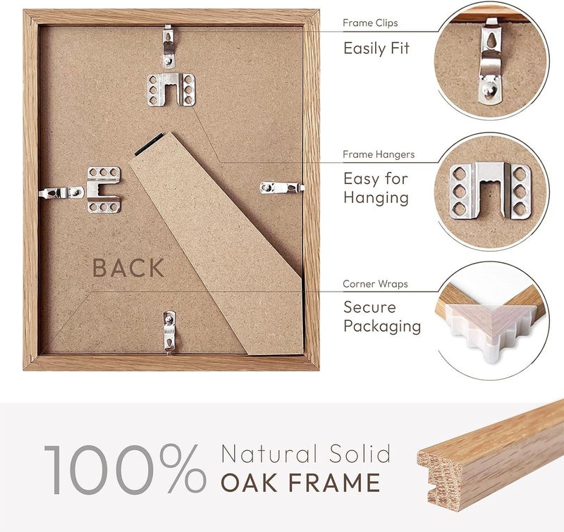 wallwisy 5x7 Picture Frame, Solid Oak Wood 5x7 Photo Frame with Mat to 4x6(Openning Size is 3.6x5.6), 5x7 Picture Frames for Wall and Tabletop Display, Natural Oak 5x7 Frame, Set of 1 - Image 4