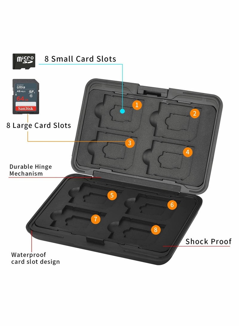 Excefore Micro SD Card Holder Case, Waterproof SD Card Storage Box Memory Card Case Holder Box with 8 Slots Aluminum Shock Resistant Carrying Box Holder for SD SDHC MMC Micro SD TF Cards (Black) - Image 2
