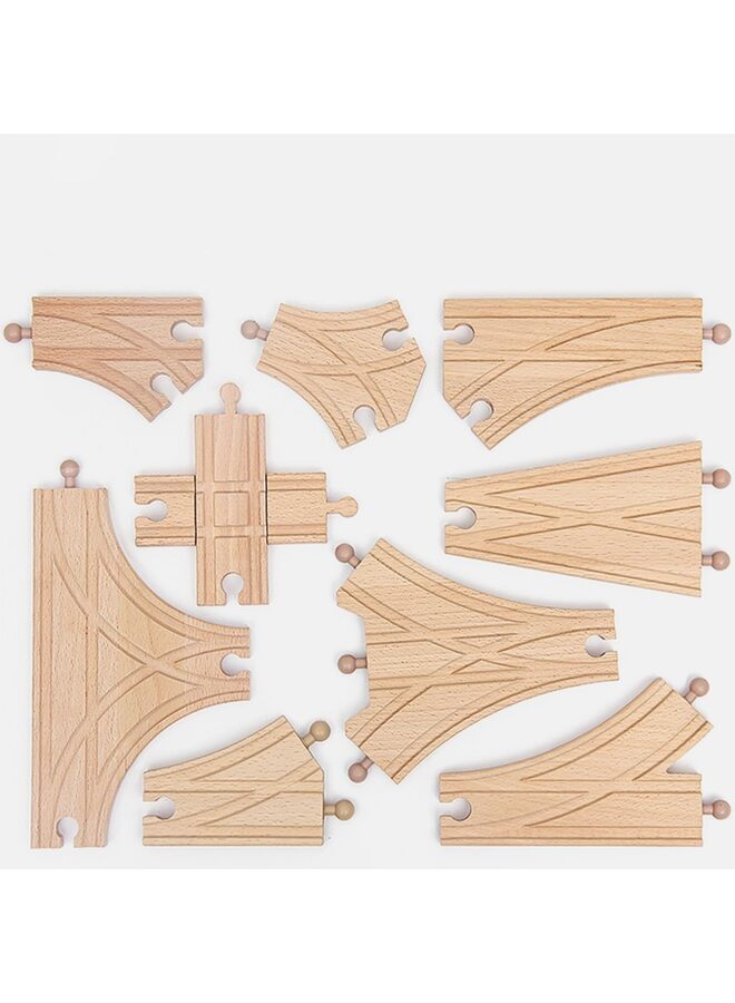 12PCS Wooden Train Track Set, Train Track Expansion Pack, Male-Male-Female-Female Convex Track, Abutment Track, Cross Track and Stop Track, Works with Most Train Toys - Image 2