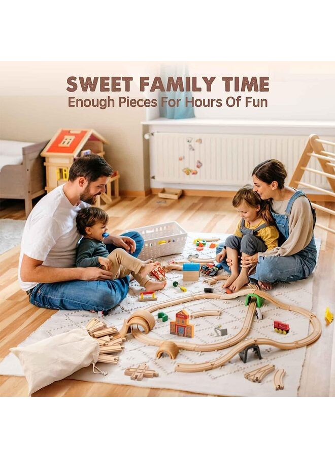 12PCS Wooden Train Track Set, Train Track Expansion Pack, Male-Male-Female-Female Convex Track, Abutment Track, Cross Track and Stop Track, Works with Most Train Toys - Image 4