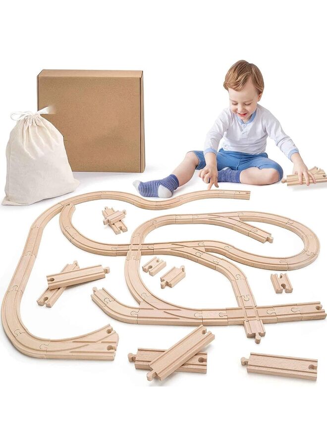 12PCS Wooden Train Track Set, Train Track Expansion Pack, Male-Male-Female-Female Convex Track, Abutment Track, Cross Track and Stop Track, Works with Most Train Toys - Image 1