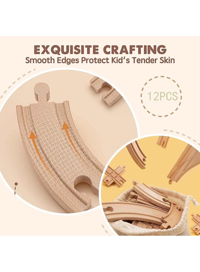 12PCS Wooden Train Track Set, Train Track Expansion Pack, Male-Male-Female-Female Convex Track, Abutment Track, Cross Track and Stop Track, Works with Most Train Toys - Image 3