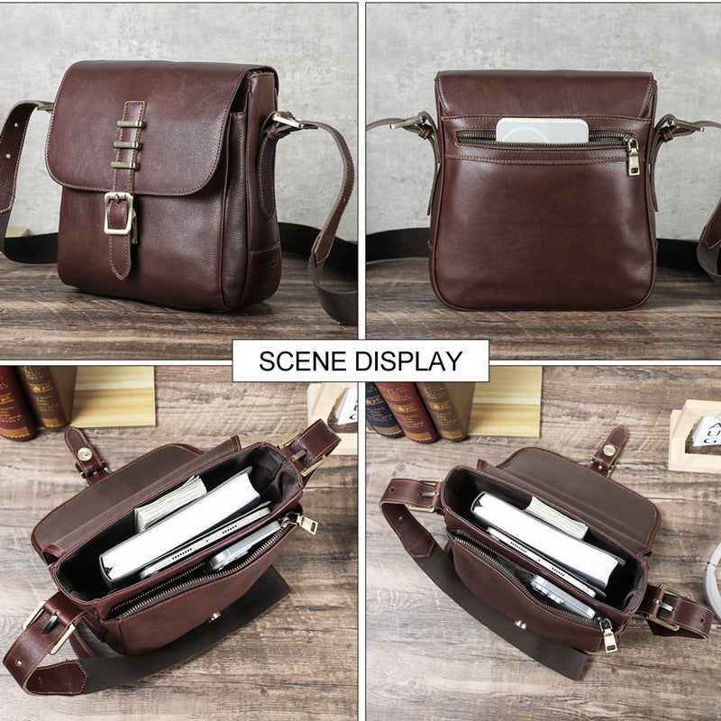 بلاك أنجل حقيبة كروس بادي رجالية من الجلد الطبيعي لآيباد 7.9 بوصة، متعددة الجيوب، بني - Image 2
