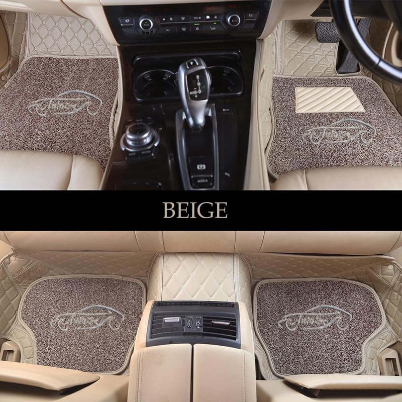 AutoZing® 7D Luxury Car Floor Mat for Honda City, 7 Layer PU Leather Foot Mats with Curly Noodle Pad, Heel Pad, Waterproof, Anti-Skid, Color - Beige - Image 3