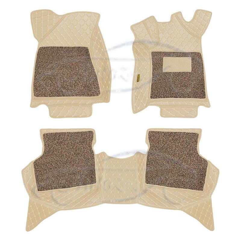 AutoZing® 7D Luxury Car Floor Mat for Honda City, 7 Layer PU Leather Foot Mats with Curly Noodle Pad, Heel Pad, Waterproof, Anti-Skid, Color - Beige - Image 2
