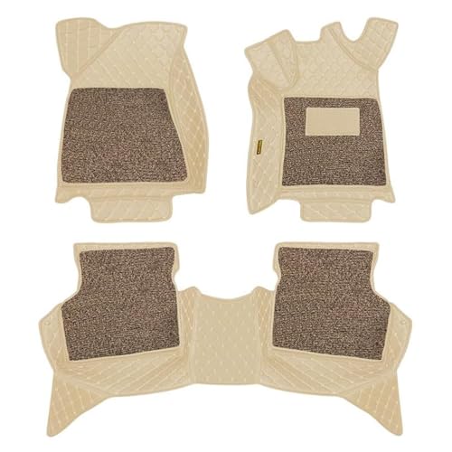 AutoZing® 7D Luxury Car Floor Mat for Honda City, 7 Layer PU Leather Foot Mats with Curly Noodle Pad, Heel Pad, Waterproof, Anti-Skid, Color - Beige - Image 1