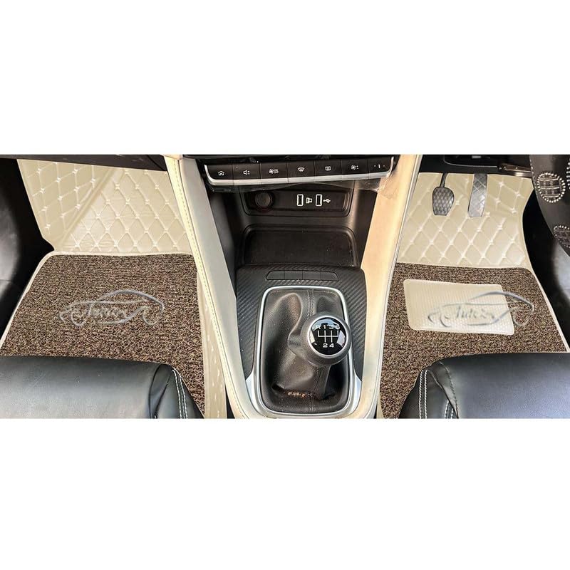 AutoZing® 7D Luxury Car Floor Mat for Honda City, 7 Layer PU Leather Foot Mats with Curly Noodle Pad, Heel Pad, Waterproof, Anti-Skid, Color - Beige - Image 4