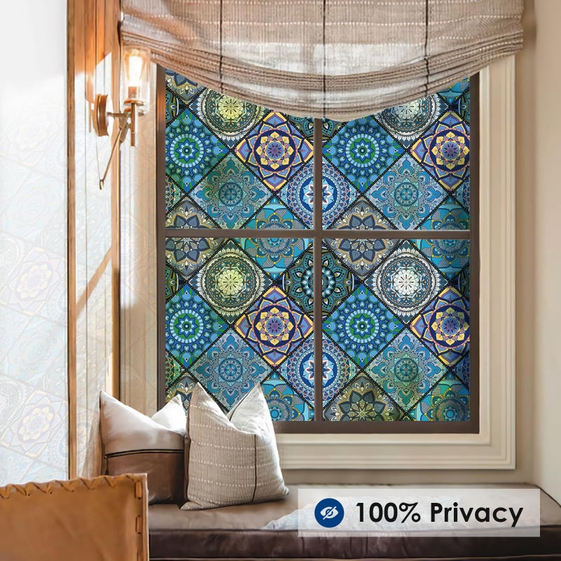 DKTIE Bathroom Window Privacy Film Decorative Films, Get Privacy While Still Letting Light Into Room, Included Tools Easy to Install, Static Cling Renter Frendly (B110-Blue, 17.7" x 78.7") - Image 2