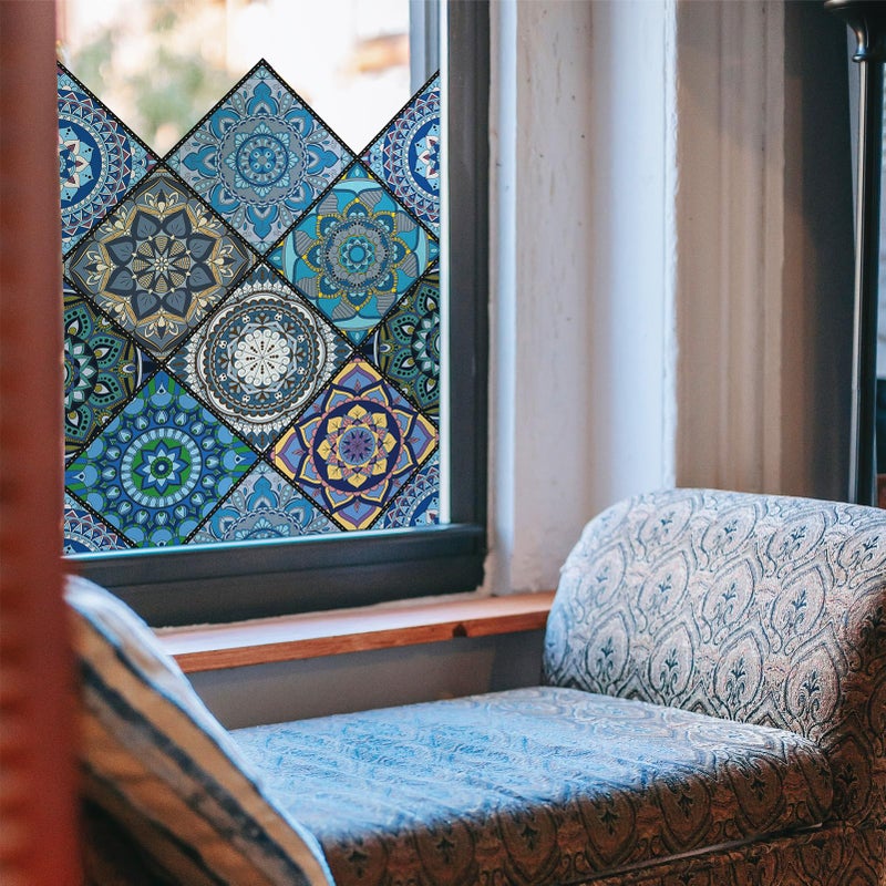 DKTIE Bathroom Window Privacy Film Decorative Films, Get Privacy While Still Letting Light Into Room, Included Tools Easy to Install, Static Cling Renter Frendly (B110-Blue, 17.7" x 78.7") - Image 4