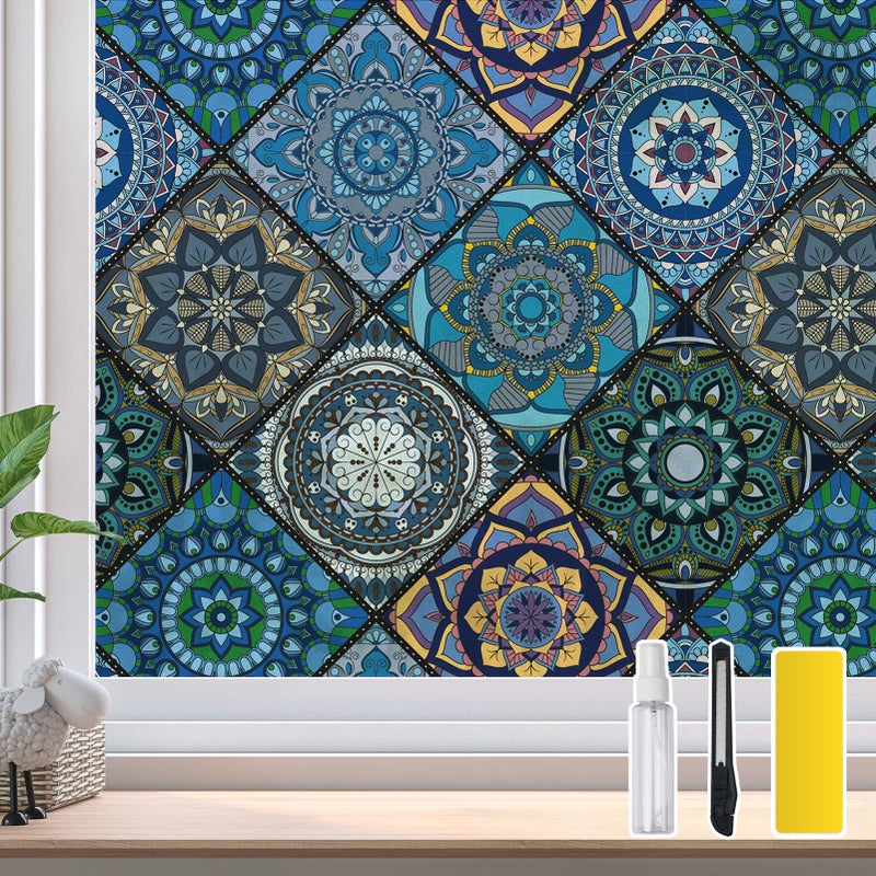 DKTIE Bathroom Window Privacy Film Decorative Films, Get Privacy While Still Letting Light Into Room, Included Tools Easy to Install, Static Cling Renter Frendly (B110-Blue, 17.7" x 78.7") - Image 1