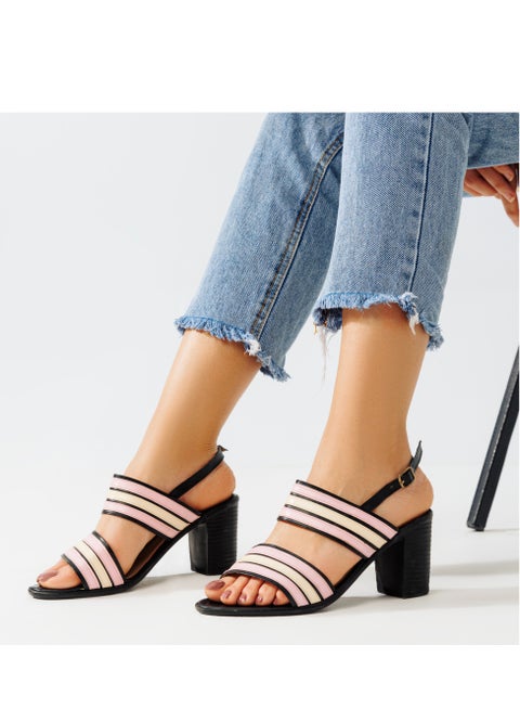 SN-520 صندل بإبزيم إغلاق وكعب مريح - أسود فى وردى