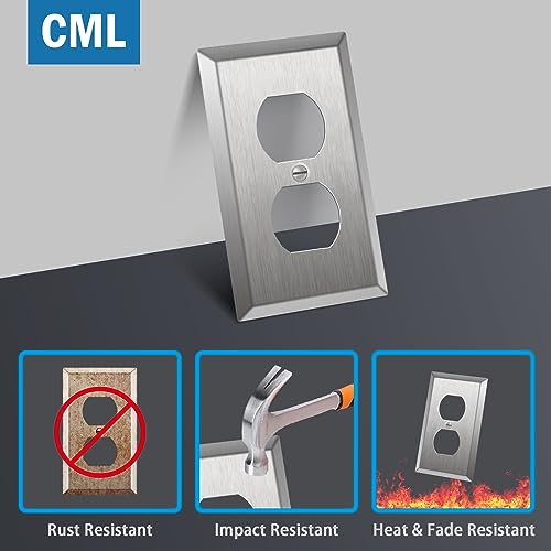 CML Hardware CML Duplex Receptacle Metal Wall Plate, 1-Gang Stainless Steel Outlet Covers, 20 Pack Corrosion Resistant Switch Plates, 430 SS, Standard Size, Brushed Finish, Silver - Image 2